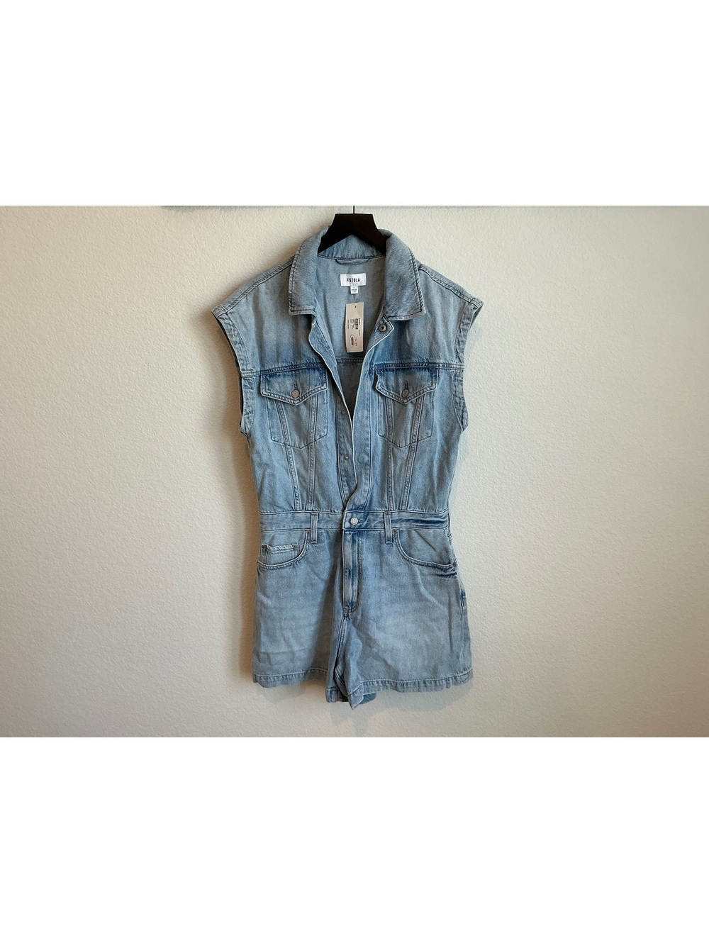 Pistola Women's Light Blue Denim Sleeveless Romper Size L